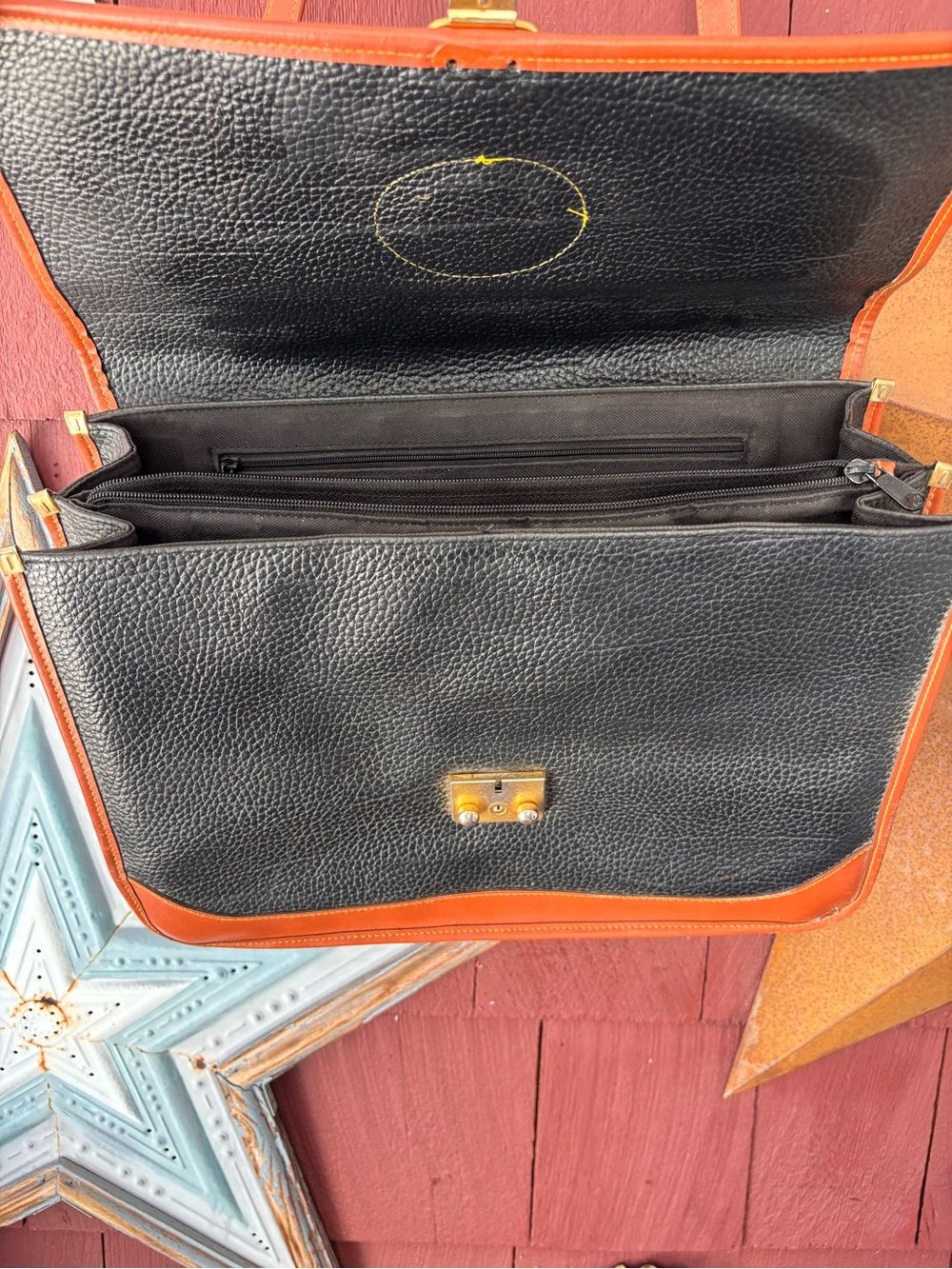 Vintage 90s Dooney & Bourke Black & Tan Leather Laptop Briefcase Shoulder Strap - Picture 9 of 16